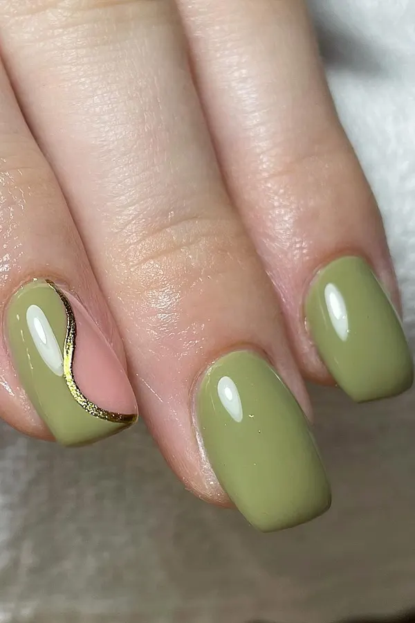 Metallic Green Negative Space Nails