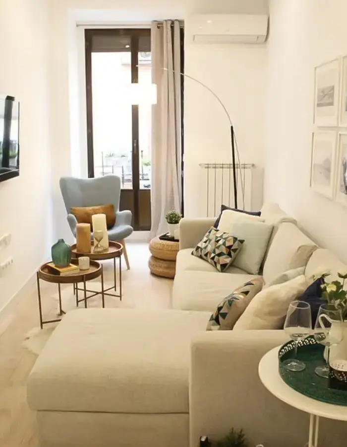 47 Narrow Living Room Decor Ideas That Maximize Space 26 Mini TV Space With Height