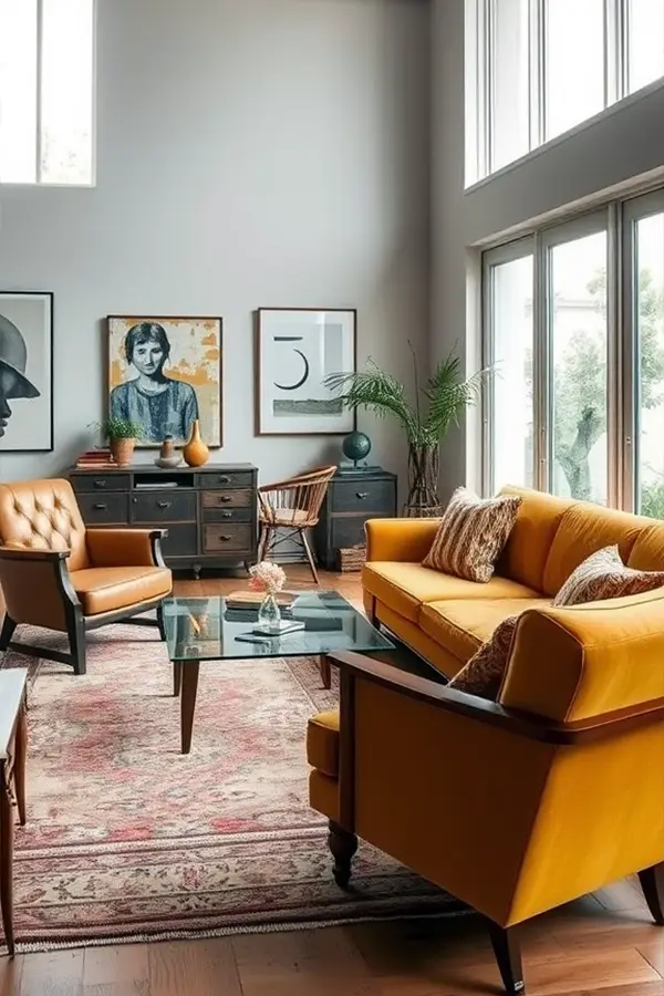26 Interior Design Living Room Ideas You’ll Love 22 Mix Vintage and Modern Furniture