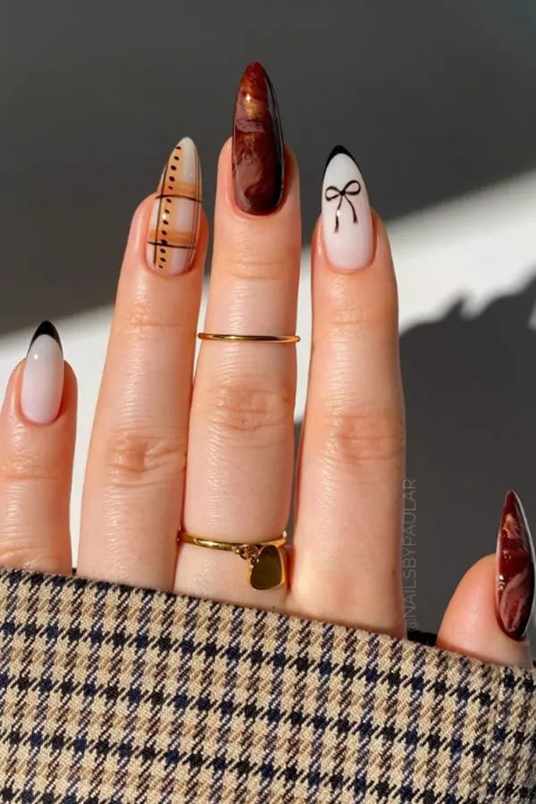 47 Cozy Cute Fall Nails Designs Autumn Mani Ideas You Must Try This Season 24 Glam Mixed Fall Patterns Nails
