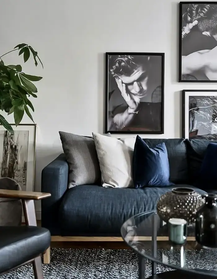48 Blue Grey Living Room Ideas with Style and Calm 47 Monochromatic Living Room With Midnight Blue Accents