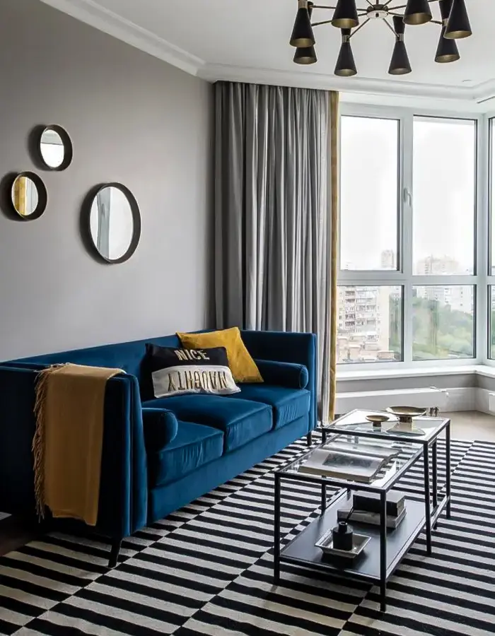 48 Blue Grey Living Room Ideas with Style and Calm 38 Monochrome Living Room With Color Pops