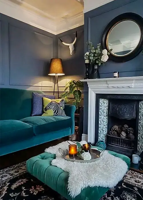 46 Calm Blue And Green Living Room Ideas 38 Moody Elegance with Natural Touches