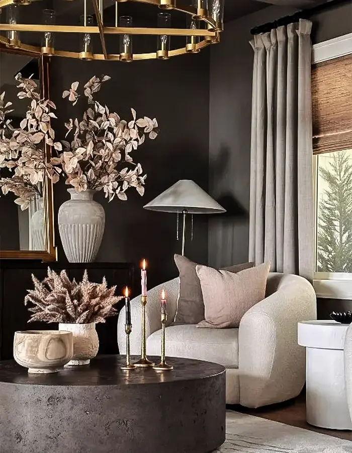 48 Glam Living Room Ideas with Timeless Style 15 Moody Living Room With Soft Glam
