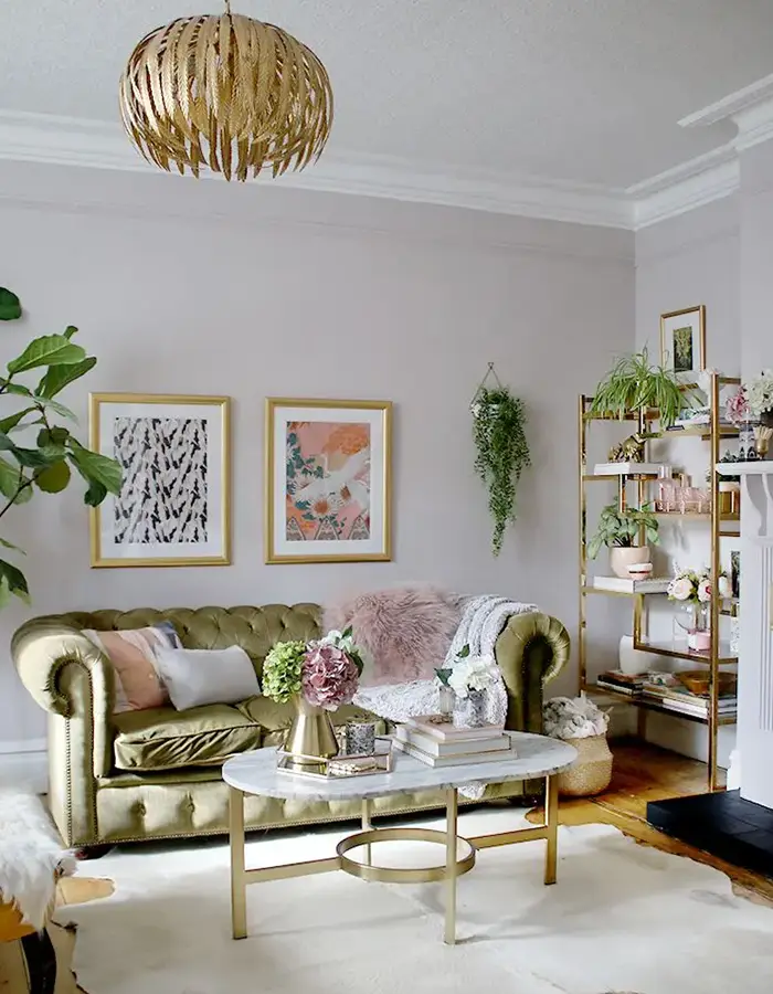 48 Glam Living Room Ideas with Timeless Style 46 Neutral Living Room With Bold Green