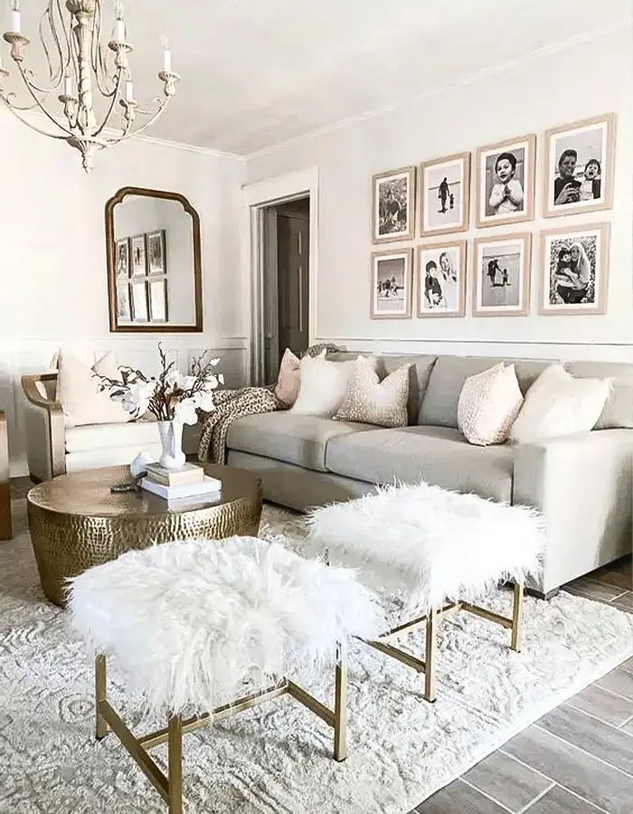 48 Glam Living Room Ideas with Timeless Style 5 Neutral Space With Gold Highlights