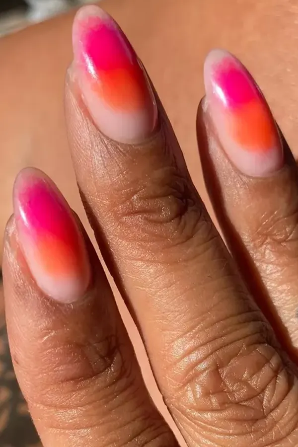 32 Cute Sunset Nails Design Mani Styles That Feel Like Golden Hour 29 Nude Base, Bold Tips
