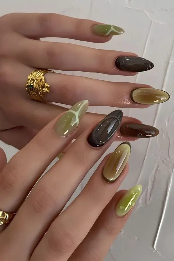 Olive Aura Gradient Nails