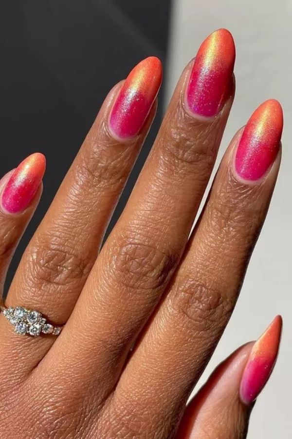 39 Gorgeous Coral Nail Designs Ideas for Short and Long Nails 17 Ombré Glitter Fade