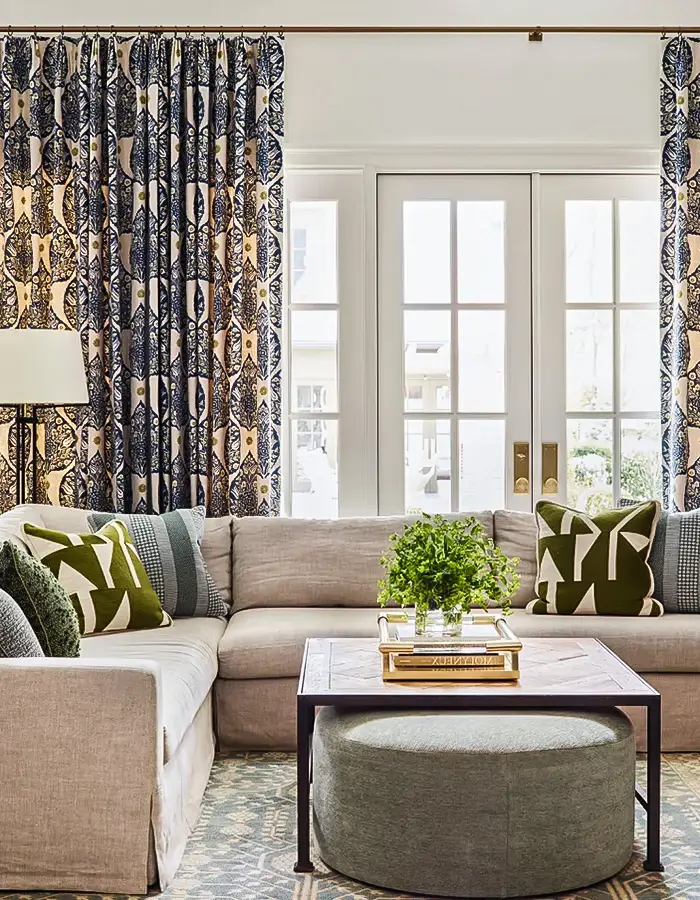 48 Glam Living Room Ideas with Timeless Style 2 Patterned Drapes With Modern Touch