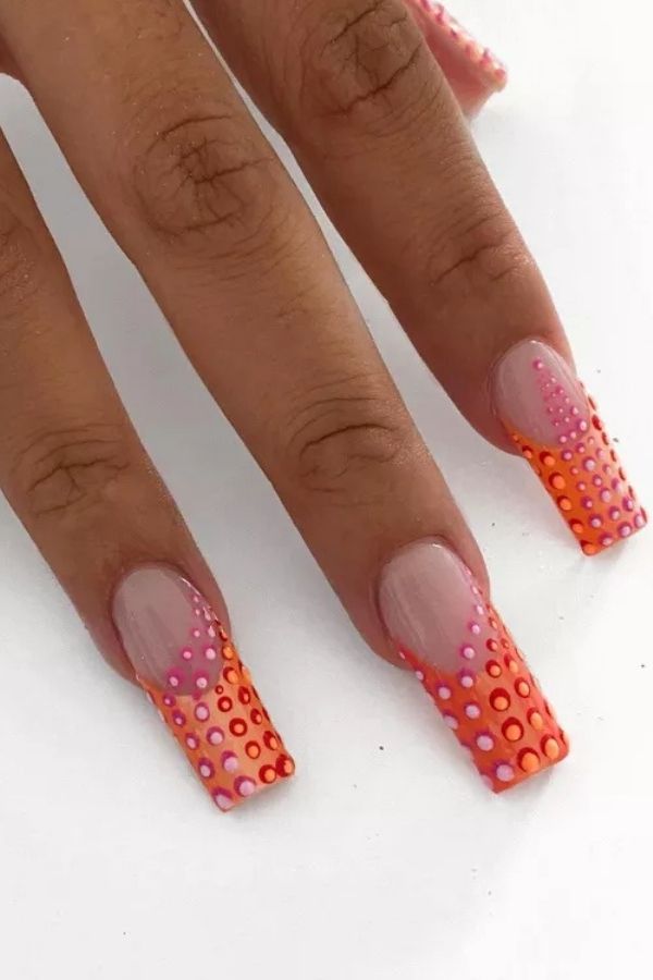 39 Gorgeous Coral Nail Designs Ideas for Short and Long Nails 30 Playful Coral Dots on French Tips