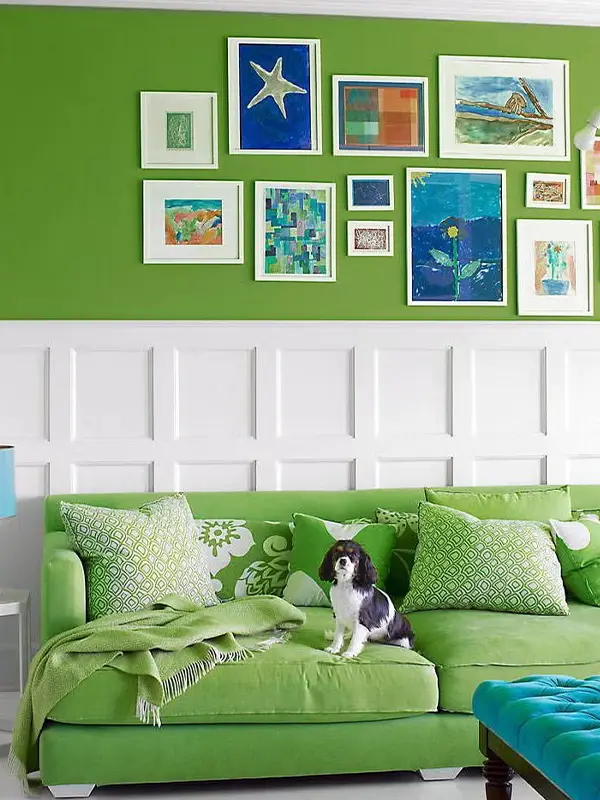 29 Green Couch Living Room Ideas with Bold Style 5 Playful Green and White Living Room