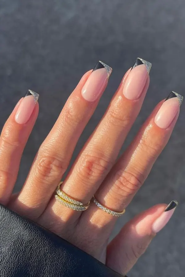 Pyramid-Style Black Square Nail Art