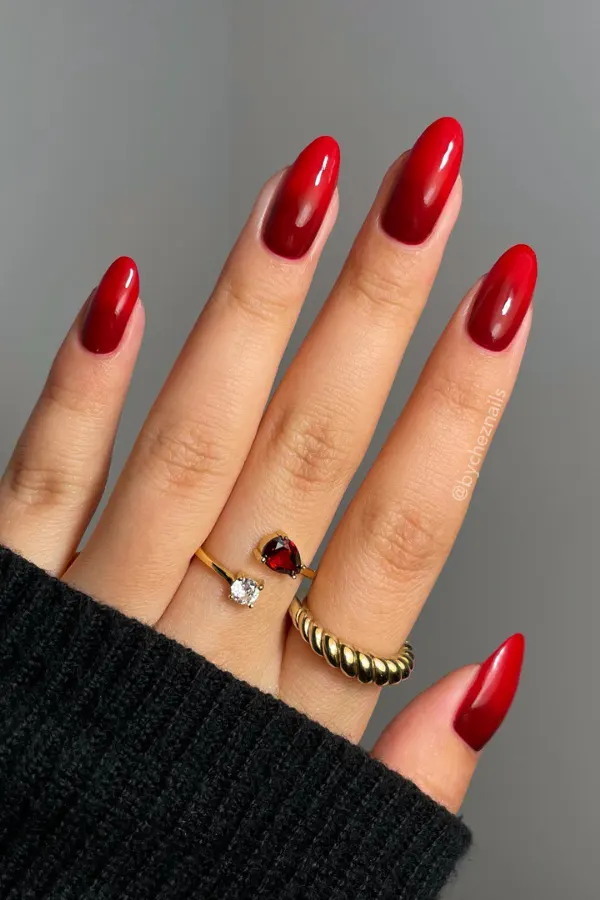 40 Classy Hot Red Nails Inspo Ideas That Never Go Out of Style 11 Red Ombré Depth Nails