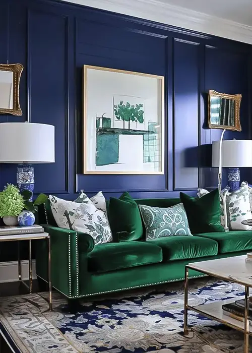 46 Calm Blue And Green Living Room Ideas 16 Refined Contrast with Deep Color