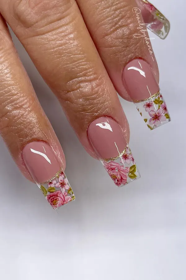 44 Simple Clear Nail Designs For Fresh, Clean, and Modern Mani Look 30 Romantic Floral French Tips