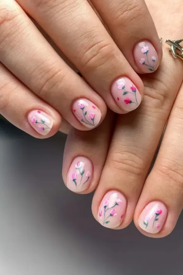 54 Elegant Flower Nail Designs Floral Mani Ideas To Copy This Season 33 Romantic Pink Floral Short Nails