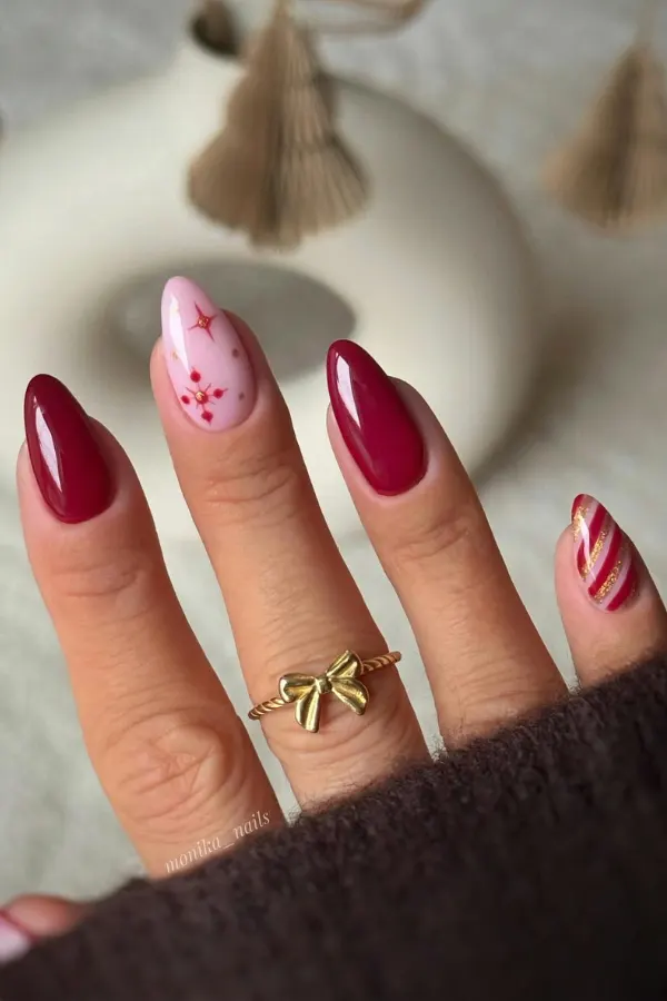40 Classy Hot Red Nails Inspo Ideas That Never Go Out of Style 7 Royal Red Shimmer Gold Mani Design