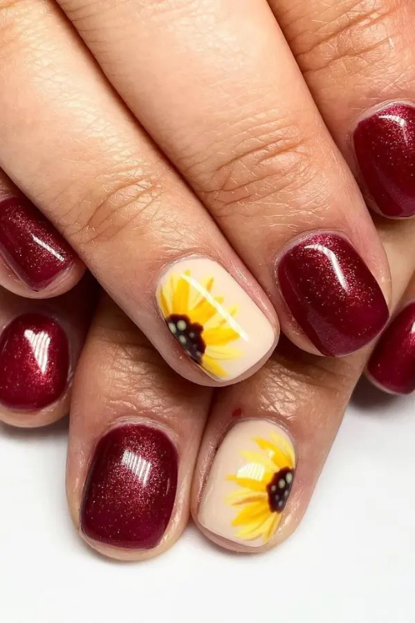 41 Bright and Cheerful Sunflower Nail Designs Ideas You’ll Love to Copy 35 Rust-Red Sunflower Nails Designs