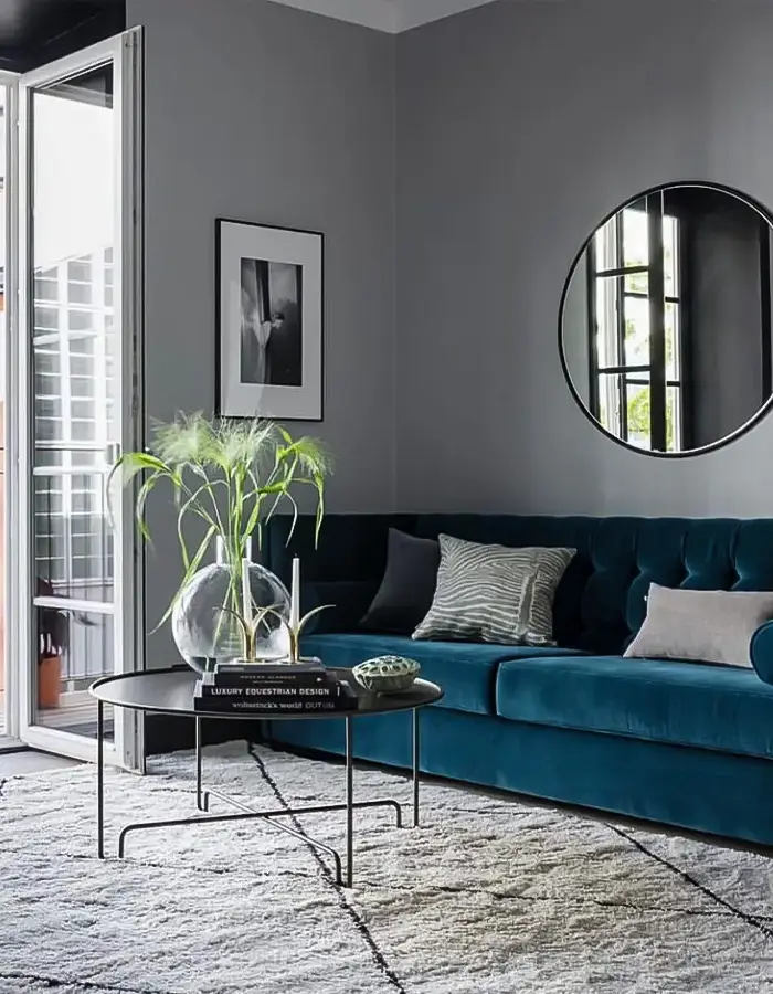 48 Blue Grey Living Room Ideas with Style and Calm 43 Scandinavian Living Room With Elegant Teal