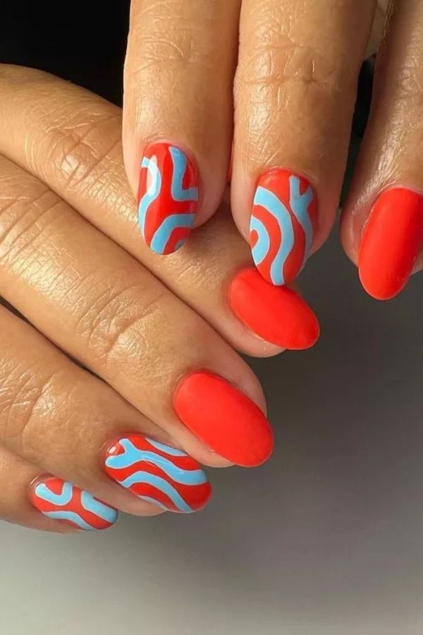 39 Gorgeous Coral Nail Designs Ideas for Short and Long Nails 21 Sea-Inspo Coral with Cool Blue