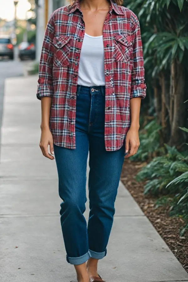 29 Classy Fall Outfits For Women Over 40 & 50 That Prove Age Has No Fashion Limits 18 Shacket and Dark Jeans for Relaxed Fall Days