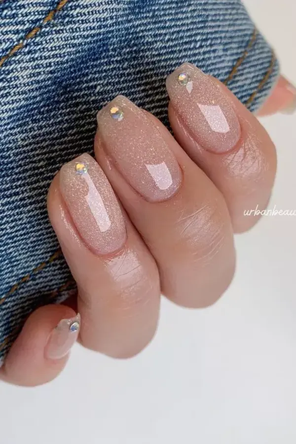 44 Simple Clear Nail Designs For Fresh, Clean, and Modern Mani Look 13 Shimmering Glitter Rhinestone Nails