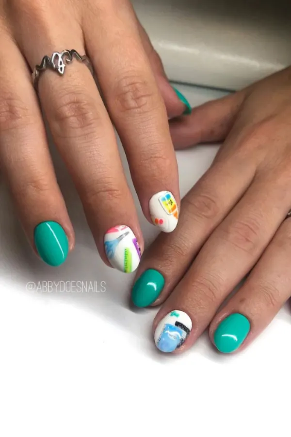 Short Classic School Art Nail Design