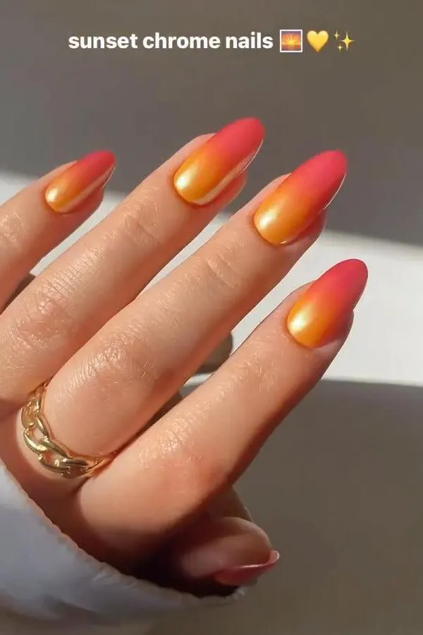 32 Cute Sunset Nails Design Mani Styles That Feel Like Golden Hour 14 Simple Sunset Chrome Nails