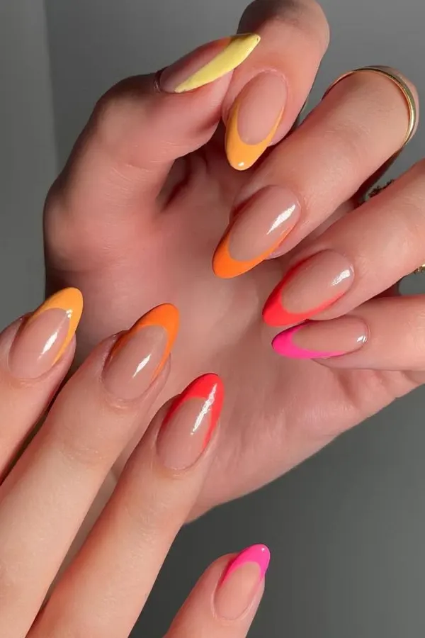 32 Cute Sunset Nails Design Mani Styles That Feel Like Golden Hour 23 Skittle French Solid Summer Shades