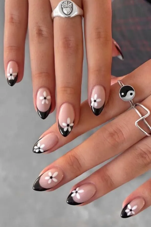 Sleek Black White Petal Tips