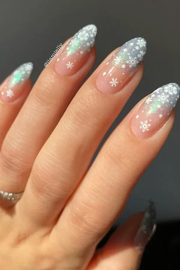 37. Glam Fall Wedding Nail Ideas For Guests & Bride That Look Great in Every Photo 25 Snowflake Glitter Winter Wedding Nails