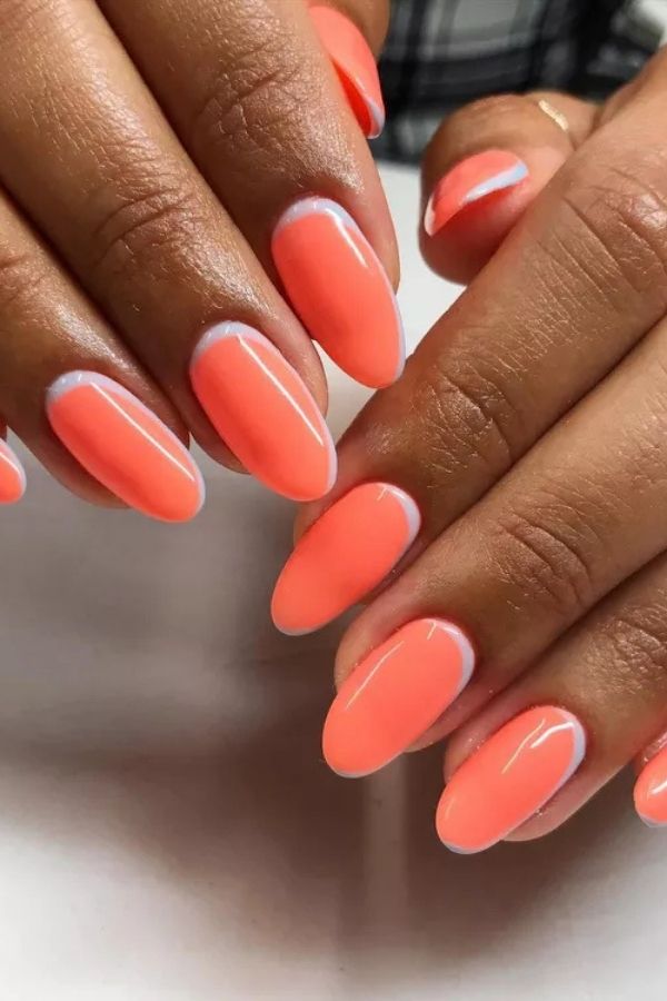 39 Gorgeous Coral Nail Designs Ideas for Short and Long Nails 18 Soft Coral Nails with White Accent