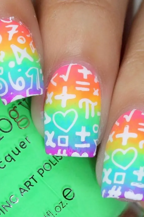 Soft Rainbow Math Nails Art