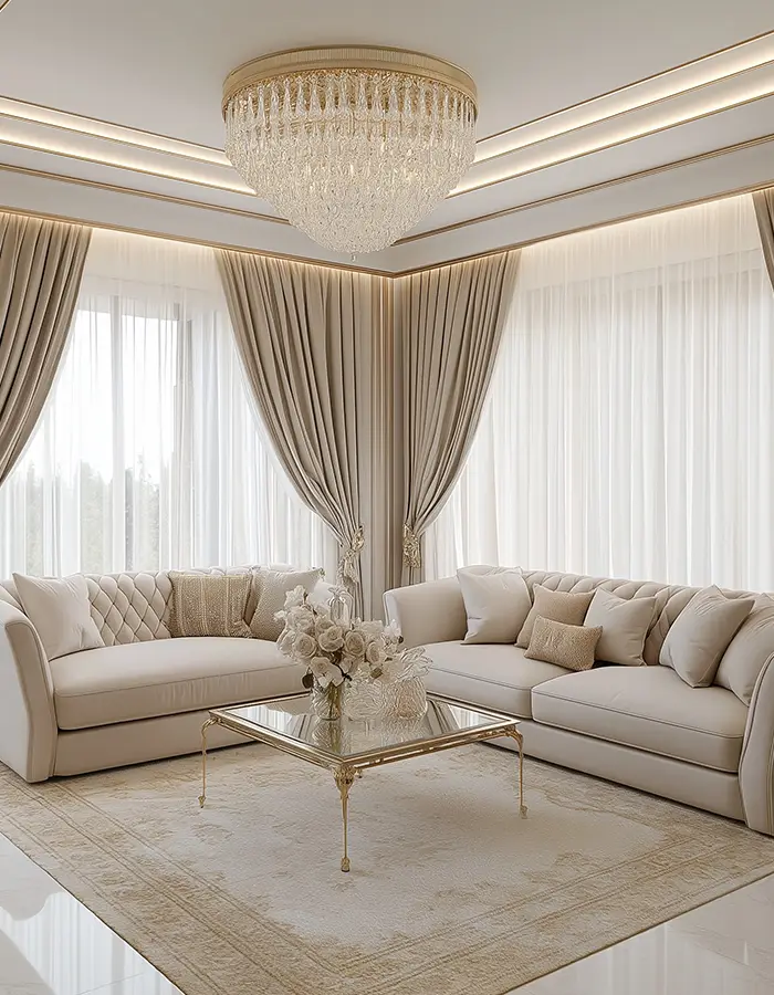 48 Glam Living Room Ideas with Timeless Style 22 Sophisticated Living Room With Soft Elegance