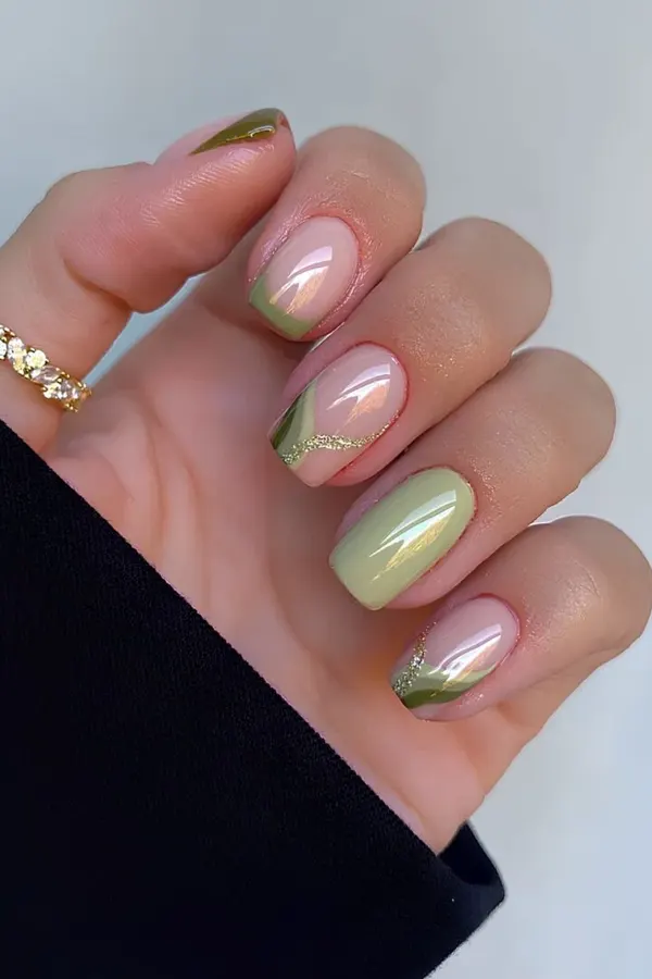 Striped Olive Accents with Glitter Swirls