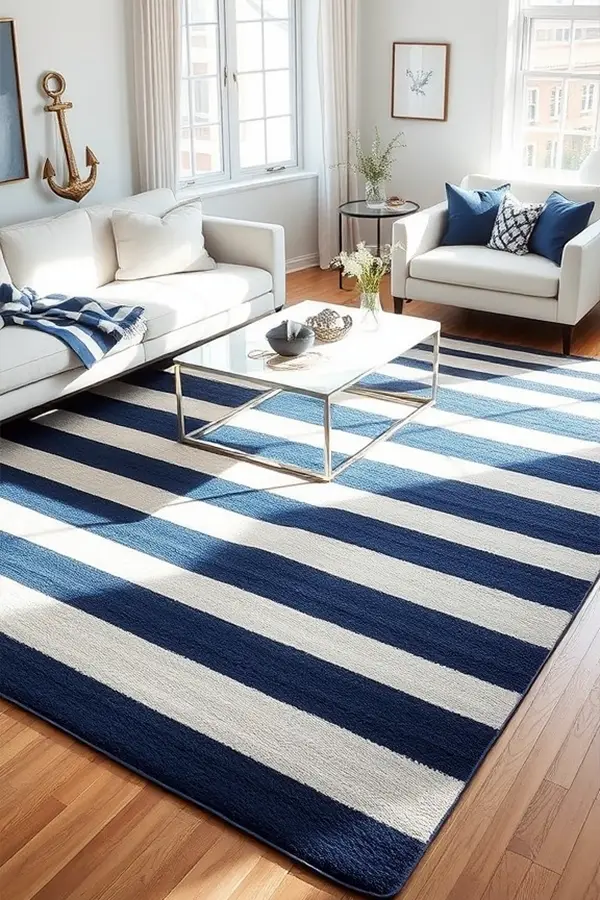 25 Rug Ideas for Living Rooms That Stand Out 9 Striped Rugs with Coastal Charm