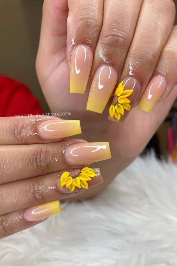41 Bright and Cheerful Sunflower Nail Designs Ideas You’ll Love to Copy 30 Sunflower Ombre Nails for Late Summer