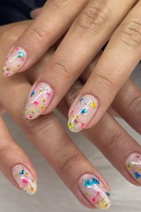 44 Simple Clear Nail Designs For Fresh, Clean, and Modern Mani Look 25 Transparent Colorful Floral Nails