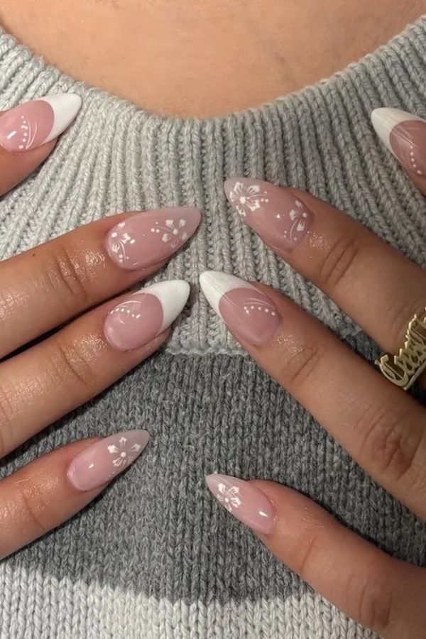 Tropical White French Nails