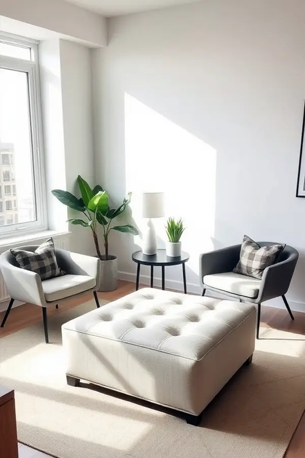 28 Minimalist Living Room Ideas That Feel Bigger 23 Try a Storage-Friendly Ottoman