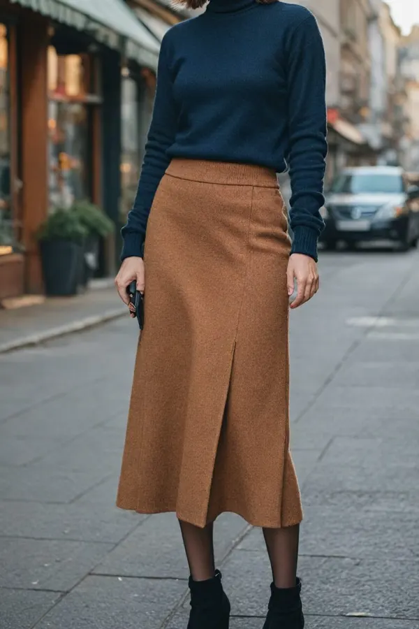 29 Classy Fall Outfits For Women Over 40 & 50 That Prove Age Has No Fashion Limits 28 Turtleneck and Midi Skirt A Go-To Fall Layers