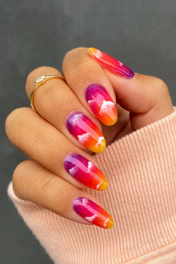 32 Cute Sunset Nails Design Mani Styles That Feel Like Golden Hour 2 Twilight Skyscape Mani