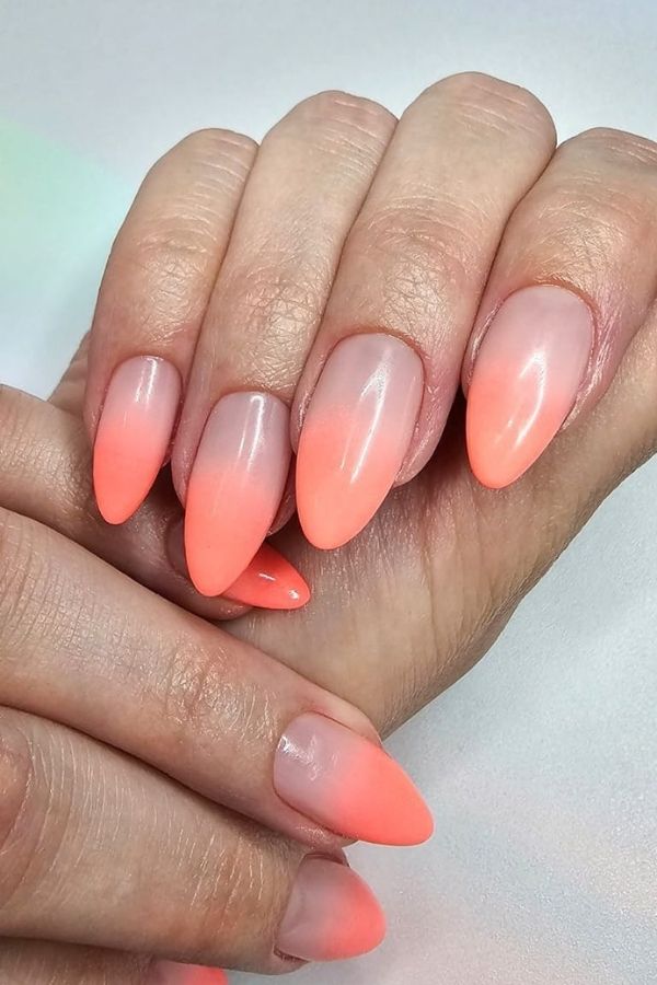 39 Gorgeous Coral Nail Designs Ideas for Short and Long Nails 3 Vibrant Coral Ombre Nails