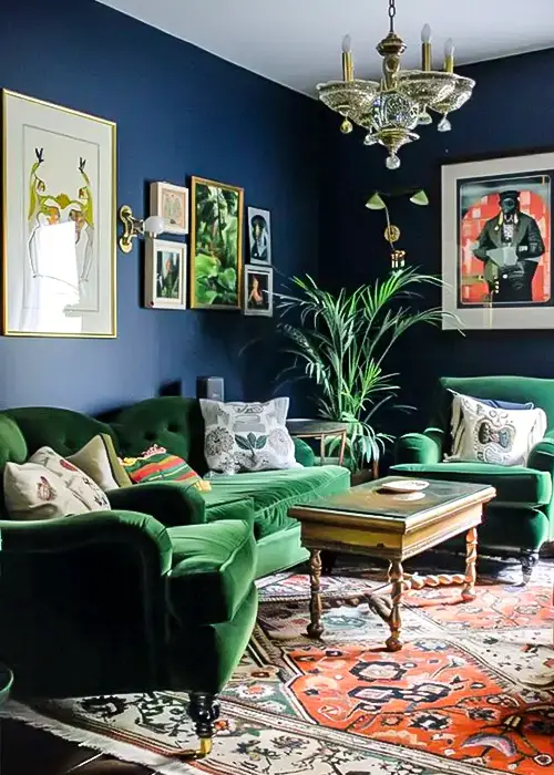 46 Calm Blue And Green Living Room Ideas 43 Vintage Charm with Bold Layers