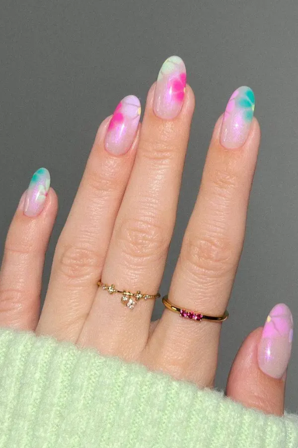 54 Elegant Flower Nail Designs Floral Mani Ideas To Copy This Season 52 Watercolor Tropical Mani Idea