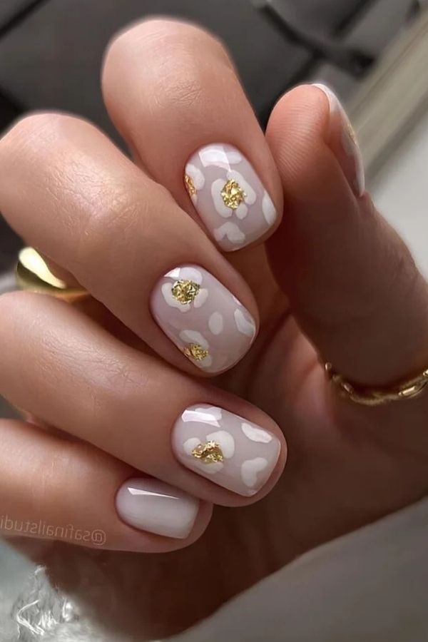 White Leopard Print Gold Accents