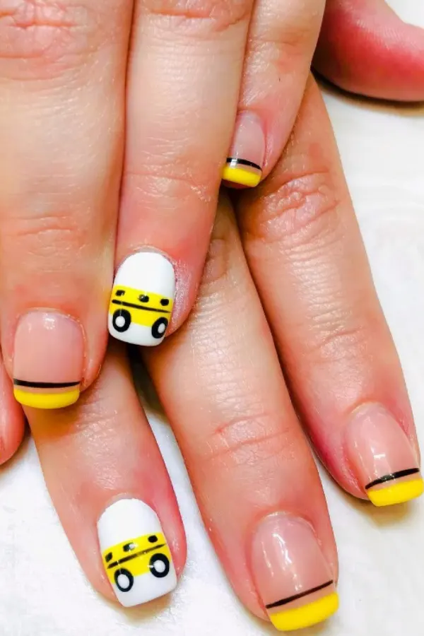 Yellow School Bus Nail Art