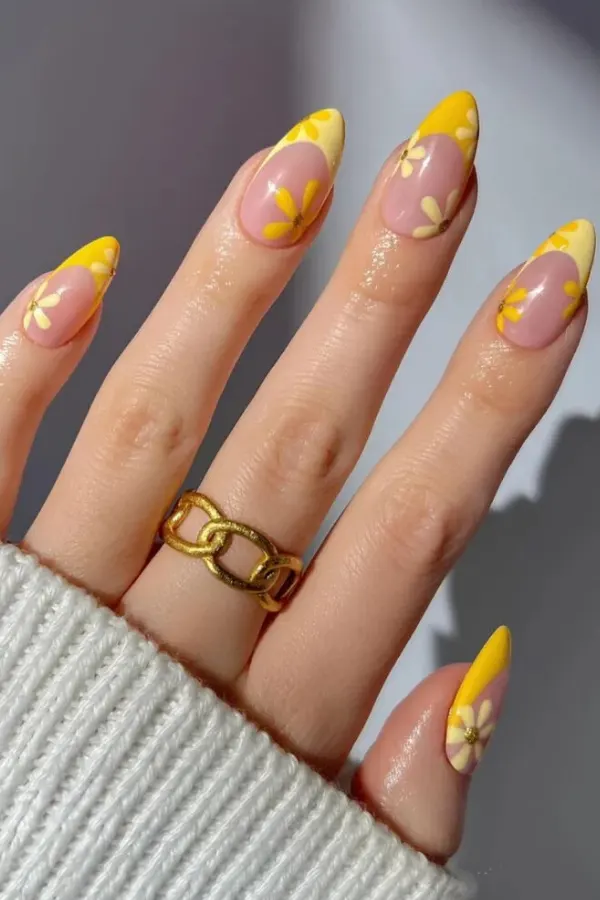 41 Bright and Cheerful Sunflower Nail Designs Ideas You’ll Love to Copy 36 Yellow Sunflower French Tips