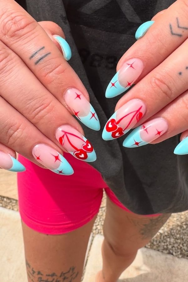 Baby Blue and Cherry Nails